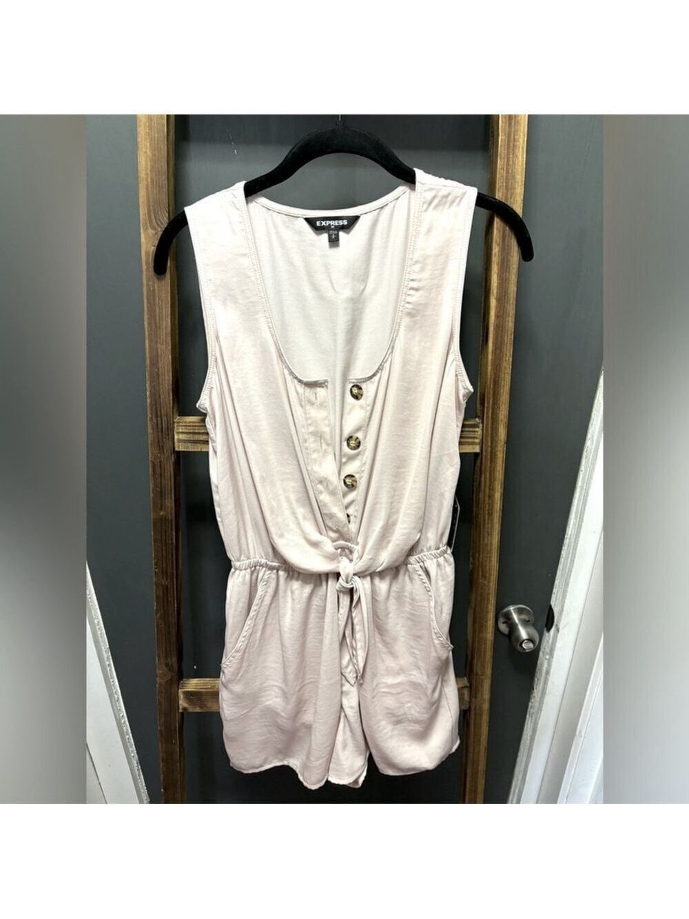Express Light Pink Button Front Romper